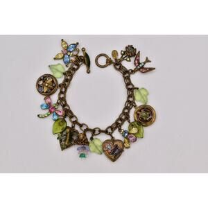Sweet Romance Vintage Charm Bracelet Garden Locket Butterfly Dragonfly BinBR